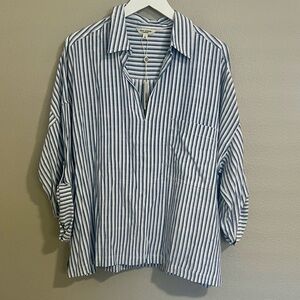 NWT Max Studio Blue and White Striped Casual Button-Down Shirt